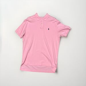 Polo Ralph Lauren Mens Pink Short Sleeve Polo, NavyPony Logo, Size M